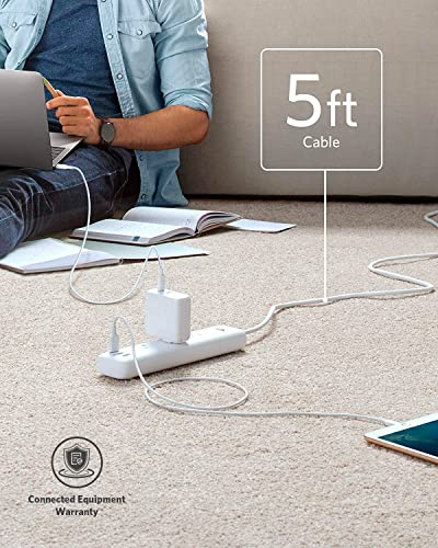 Anker Power Strip with USB, 3-Outlet & 3 PowerIQ USB Power Strip, PowerPort Strip 3 with 5 Foot Long Extension Cord, Flat Plug, Safety Shutter, for Home, Office