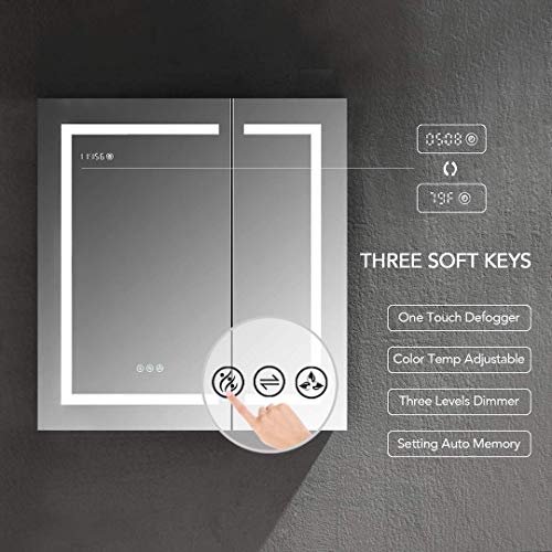 BLOSSOM Recessed or Surface LED Mirror Medicine Cabinet with Lights, LED Medicine Cabinet w/Defogger, Dimmer, 3X Makeup Mirror, Outlets & USB (30x32/Zoom Mirror)