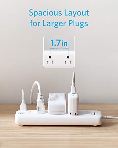 Anker Power Strip with USB, 3-Outlet & 3 PowerIQ USB Power Strip, PowerPort Strip 3 with 5 Foot Long Extension Cord, Flat Plug, Safety Shutter, for Home, Office