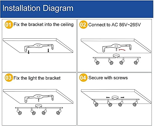 DLLT Modern LED 4 Light Track Lighting Kit, Flush Mount Wall or Ceiling Spot Lights Fixtures, Flexibly Adjustable Decorative Accent Lamp for Kitchen, Living Room, Bedroom, Hallway GU10 Bulbs Included