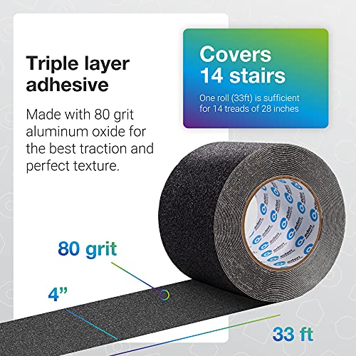 Heavy Duty Anti Slip Tape, 4inx33ft Traction Tape Grit Non Slip, Non-Skid Treads, High Traction Friction Abrasive Adhesive Stairs Step, Grip Tape for Skateboards Waterproof Outdoor Step Treads, 2 Pack