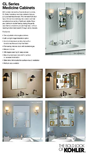 KOHLER CB-CLC3026FS CLC Flat 30" W x 26" H Two Medicine Cabinet with Mirrored Doors, Beveled Edges, 30x26x5 inches, Anodized Aluminum