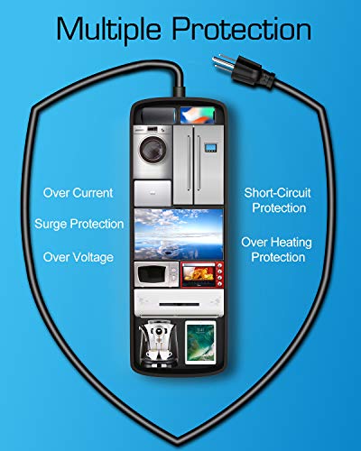 Power Strip, Witeem Surge Protector with 12-Outlet (1875W/15A, 4360Joules) and 4 USB Charging Ports (5V/6A, 30W), 6Ft Extension Cord, Wall Mountable Overload Protection Outlet for Home & Office, Black