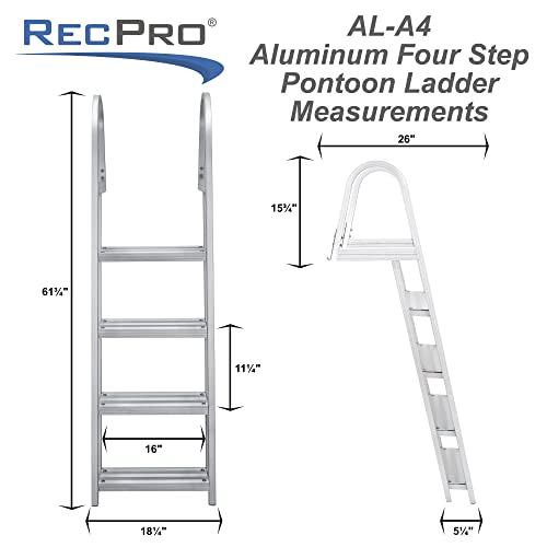 RecPro Marine Pontoon Boat Dock Heavy Duty Aluminum 4 Step Removable Boarding Ladder AL-A4