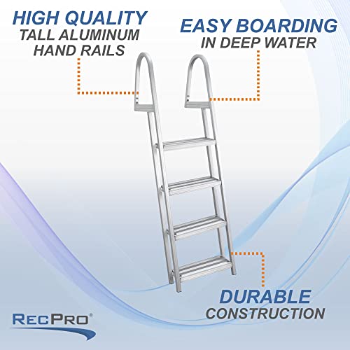 RecPro Marine Pontoon Boat Dock Heavy Duty Aluminum 4 Step Removable Boarding Ladder AL-A4