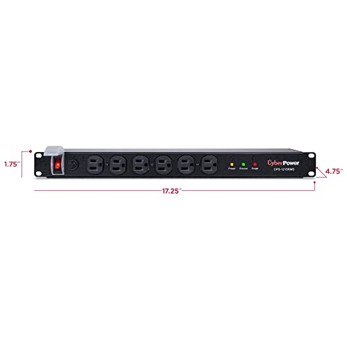 CyberPower CPS1215RMS Rackmount Surge Protector, 120V/15A, 12 Outlets, 15 ft Power Cord, 1U Rackmount