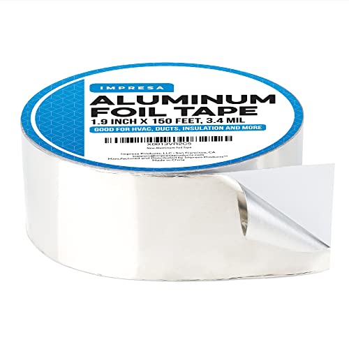 IMPRESA - Aluminum Foil Tape for Sealing and Patching Hot and Cold HVAC, Ducts, Pipes - Insulation Home and Commercial - 1.9 Inches Wide (150 Feet/50 Yards)