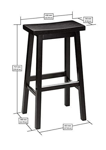 Amazon Basics Solid Wood Saddle-Seat Kitchen Counter Barstool, 29-Inch Height, Black - Set of 2