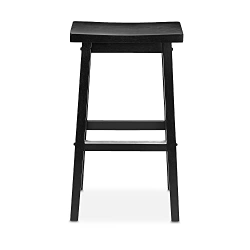 Amazon Basics Solid Wood Saddle-Seat Kitchen Counter Barstool, 29-Inch Height, Black - Set of 2