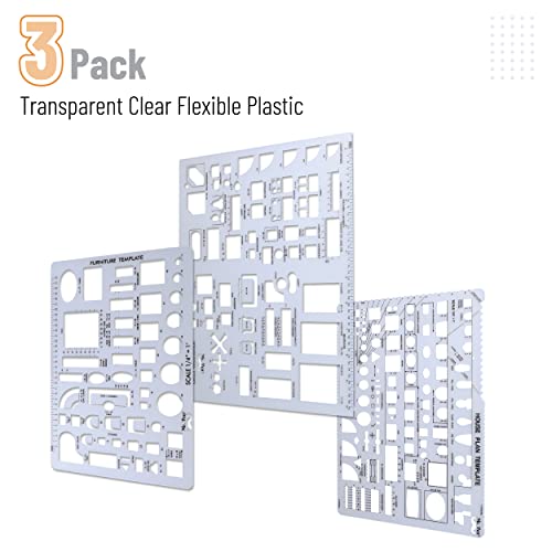 Mr. Pen- House Plan, Interior Design and Furniture Templates, Drafting Tools and Ruler Shapes for Architecture - Set of 3