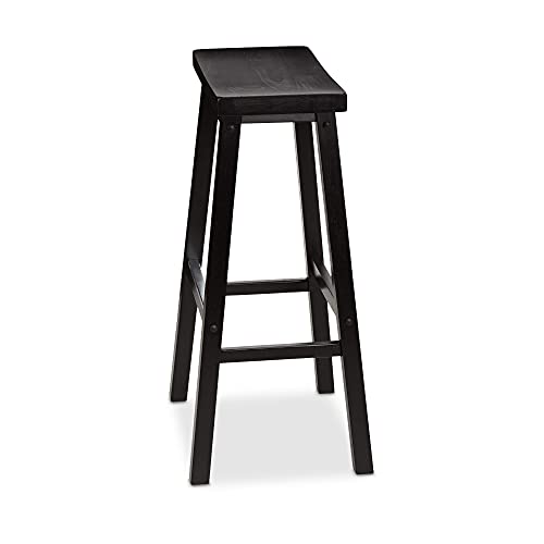 Amazon Basics Solid Wood Saddle-Seat Kitchen Counter Barstool, 29-Inch Height, Black - Set of 2