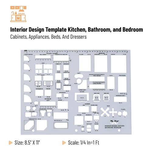 Mr. Pen- House Plan, Interior Design and Furniture Templates, Drafting Tools and Ruler Shapes for Architecture - Set of 3