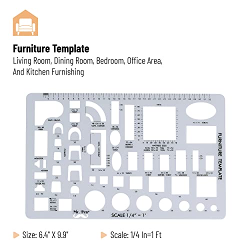 Mr. Pen- House Plan, Interior Design and Furniture Templates, Drafting Tools and Ruler Shapes for Architecture - Set of 3