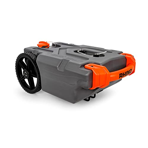 Camco Rhino 15-Gallon Portable RV Tote Tank | Features Heavy-Duty No-Flat Wheels, Removable Steel Tow Adapter, and Low Drain Hole (39000) Gray