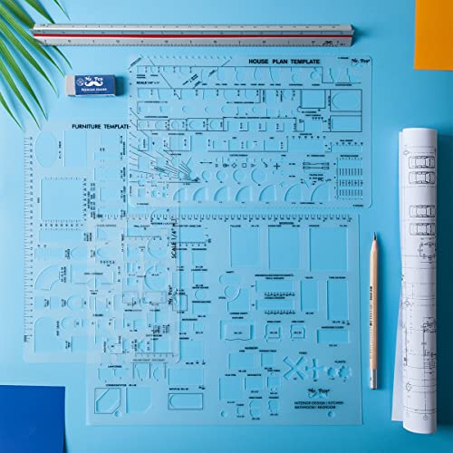Mr. Pen- House Plan, Interior Design and Furniture Templates, Drafting Tools and Ruler Shapes for Architecture - Set of 3