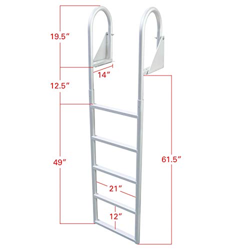Extreme Max 3005.3476 Heavy-Duty Aluminum Flip-Up Dock Ladder with Comfort Use Round Tube Frame and 21" Wide Steps - 5-Step, 300 lbs. Weight Capacity