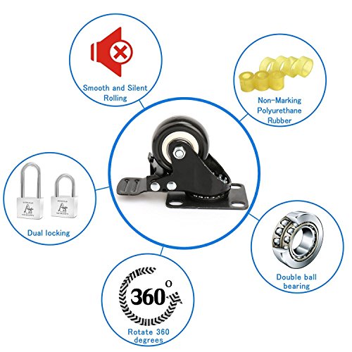 2" Swivel Caster Wheels with Safety Dual Locking and Polyurethane Foam No Noise Wheels, Heavy Duty - 150 Lbs Per Caster (Pack of 4)