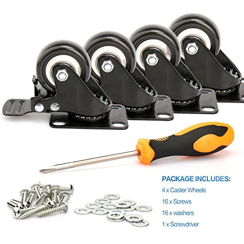 2" Swivel Caster Wheels with Safety Dual Locking and Polyurethane Foam No Noise Wheels, Heavy Duty - 150 Lbs Per Caster (Pack of 4)