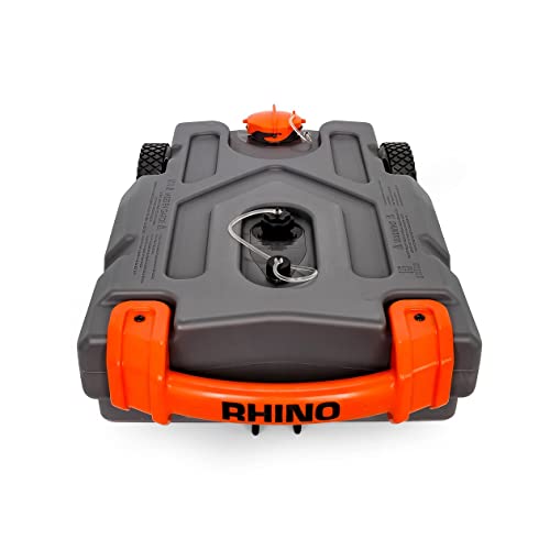 Camco Rhino 15-Gallon Portable RV Tote Tank | Features Heavy-Duty No-Flat Wheels, Removable Steel Tow Adapter, and Low Drain Hole (39000) Gray