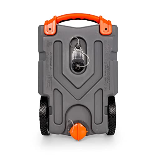 Camco Rhino 15-Gallon Portable RV Tote Tank | Features Heavy-Duty No-Flat Wheels, Removable Steel Tow Adapter, and Low Drain Hole (39000) Gray