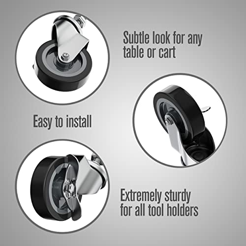 Houseables Caster Wheels, Casters, Set of 4, 3 Inch, (Screw Diameter 3/8"-16, Length 1.5"), Rubber, Heavy Duty, Threaded Stem Mount Industrial Castors, Locking Metal Swivel Wheel, for Furniture, Cart