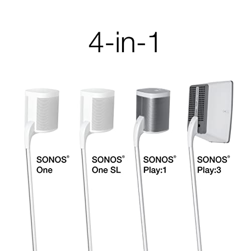 GT STUDIO SONOS Speaker Stands for SONOS One, One SL, PLAY:1, PLAY:3, Premium Design Improves Surround Sound, Heavy Base, Complete Cord Concealment - (Pair, White)