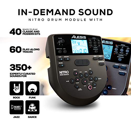 Alesis Drums Nitro Mesh Kit - Electric Drum Set with USB MIDI Connectivity, Drum Pads, Kick Pedal and Rubber Kick Drum, 40 Kits and 385 Sounds