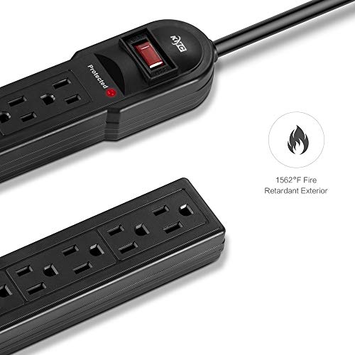 KMC 6-Outlet Surge Protector Power Strip 2-Pack, 900 Joules, 4-Foot Extension Cord, Overload Protection, Black