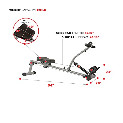 Sunny Health & Fitness SF-RW1205 Rowing Machine Rower with 12 Level Adjustable Resistance, Digital Monitor and 220 LB Max Weight