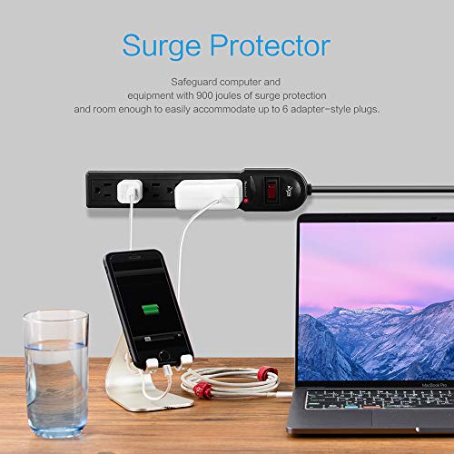 KMC 6-Outlet Surge Protector Power Strip 2-Pack, 900 Joules, 4-Foot Extension Cord, Overload Protection, Black