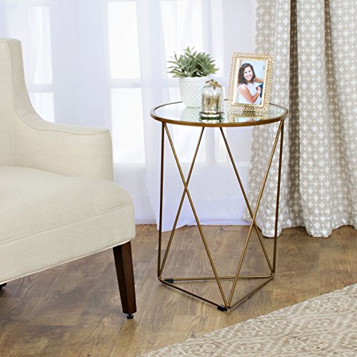 HomePop Geometric Shape Metal Accent Table, Gold, 18.24 in x 24 in x 18 in