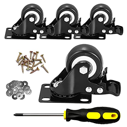 CLOATFET Casters, 2 inch Caster Wheels, Casters Set of 4 Heavy Duty - Swivel Casters with Brake, Locking Casters No Noise Polyurethane Castors Wheels for Cart and Furniture