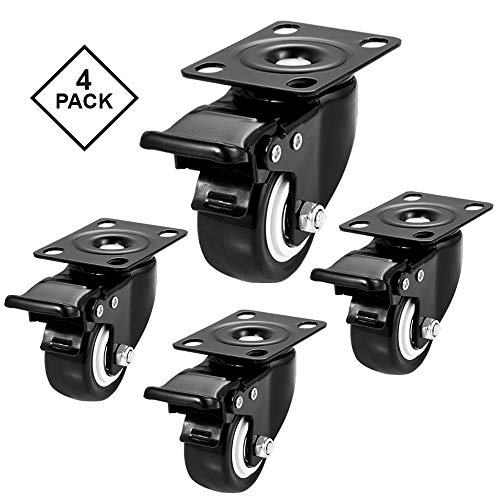 CLOATFET Casters, 2 inch Caster Wheels, Casters Set of 4 Heavy Duty - Swivel Casters with Brake, Locking Casters No Noise Polyurethane Castors Wheels for Cart and Furniture