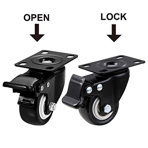CLOATFET Casters, 2 inch Caster Wheels, Casters Set of 4 Heavy Duty - Swivel Casters with Brake, Locking Casters No Noise Polyurethane Castors Wheels for Cart and Furniture