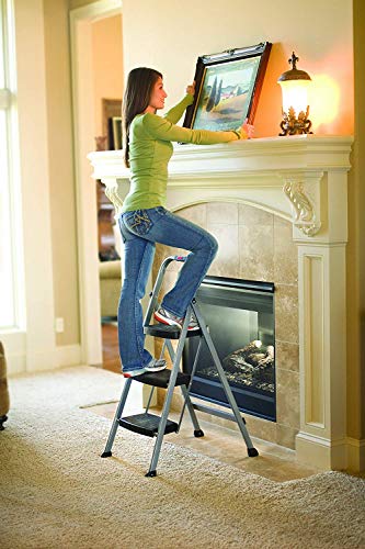 Rubbermaid RM-3W Folding 3 Steel Frame Stool with Hand Grip and Plastic Steps, 200-Pound Capacity, Silver