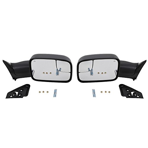 Pair Towing Mirrors Replacement for 1998-2001 Dodge Ram 1500 1998-2002 Dodge Ram 2500 3500 Truck Power Heated Flip Up Extendable Side Tow Mirrors with Support Brackets