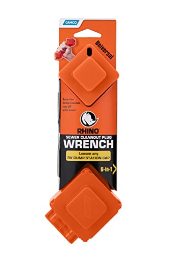 Camco RhinoFLEX 6-in-1 RV Sewer Wrench | Compatible with 3-Inch and 4-Inch Male or Female Sewer Clean-out Plugs, Slotted or Flush Sewer Plugs, and All Camco 4-in-1 Adapters (39755)