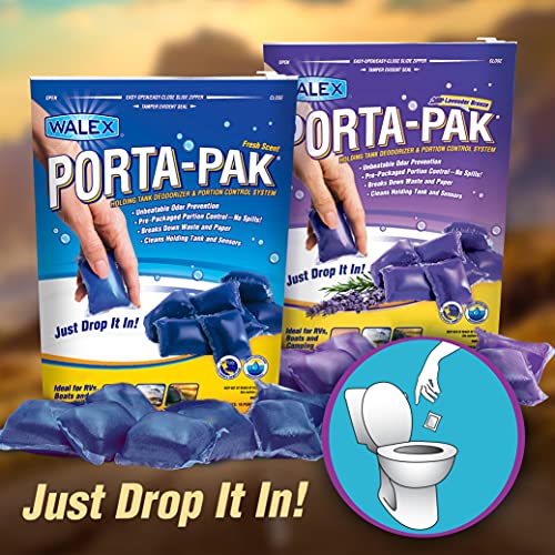 Walex Porta-Pak RV Black Holding Tank Deodorizer Drop-Ins, Fresh Scent, 10 Deodorizing Packets