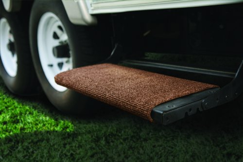 Camco Wrap Around Step Rug | Protects Your RV From Unwanted Tracked In Dirt | Works on Electrical and Manual RV Steps - Extra Large | Brown (42931)