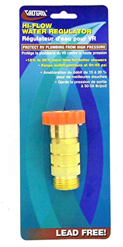 Valterra RV Hi-Flow Water Regulator, Lead-Free Brass Hi-Flow Water Regulator for Camper, Trailer, RV Plumbing System, 50-55 psi