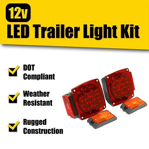 MaxxHaul 70205 Trailer Light Kit - 12V All LED , Left and Right Waterproof Submersible for Trailers, Boat Trailer Truck Marine Camper RV Snowmobile