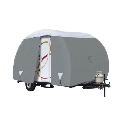 Classic Accessories Over Drive PolyPRO3 Deluxe R-Pod Travel Trailer Cover, 17' 7", Camper RV Cover, Customizable Fit, Water-Resistant, All Season Protection for Motorhome, Grey/Snow White