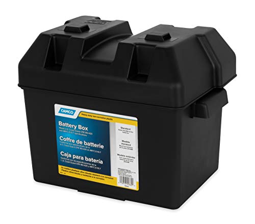 Camco Heavy Duty Battery Box with Straps and Hardware - Group 24 |Safely Stores RV, Automotive, and Marine Batteries |Durable Anti-Corrosion Material | Measures 7-1/4" x 10-3/4" x 8" | (55362)