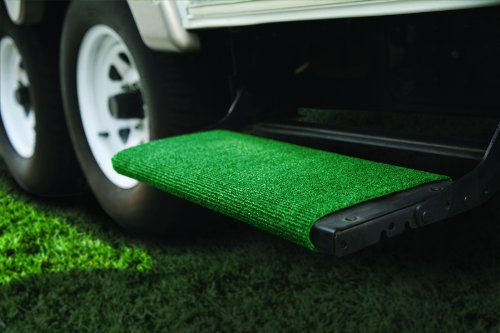 Camco Wrap Around Step Rug- Protects Your RV from Unwanted Tracked in Dirt, Works on Electrical and Manual RV Steps (Green) (42923)