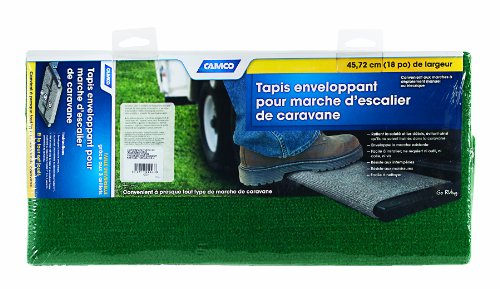 Camco Wrap Around Step Rug- Protects Your RV from Unwanted Tracked in Dirt, Works on Electrical and Manual RV Steps (Green) (42923)