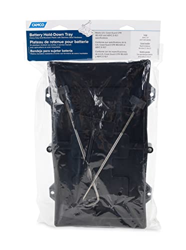 Camco RV Large Battery Hold-Down Tray | Holds Automotive, RV, and Marine Batteries to Stop Movement during Transportation | (55404)