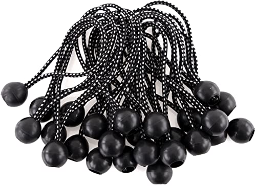 Kotap BB-6B Ball Bungee Cord, Heavy-Duty & Versatile, Indoor & Outdoor, Tarp Tie-Down, Organize & Secure, 6-Inch, Black, 25 Pack
