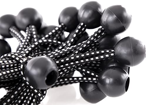 Kotap BB-6B Ball Bungee Cord, Heavy-Duty & Versatile, Indoor & Outdoor, Tarp Tie-Down, Organize & Secure, 6-Inch, Black, 25 Pack