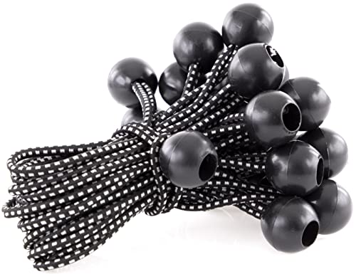 Kotap BB-6B Ball Bungee Cord, Heavy-Duty & Versatile, Indoor & Outdoor, Tarp Tie-Down, Organize & Secure, 6-Inch, Black, 25 Pack