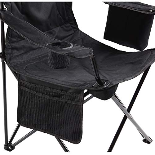 Coleman Camp Chair with 4-Can Cooler | Folding Beach Chair with Built in Drinks Cooler | Portable Quad Chair with Armrest Cooler for Tailgating, Camping & Outdoors, Black, Roomy seat: 24"